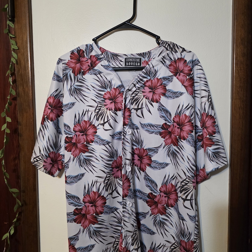 Men's Floral Button-Down Shirt - Pink and Black